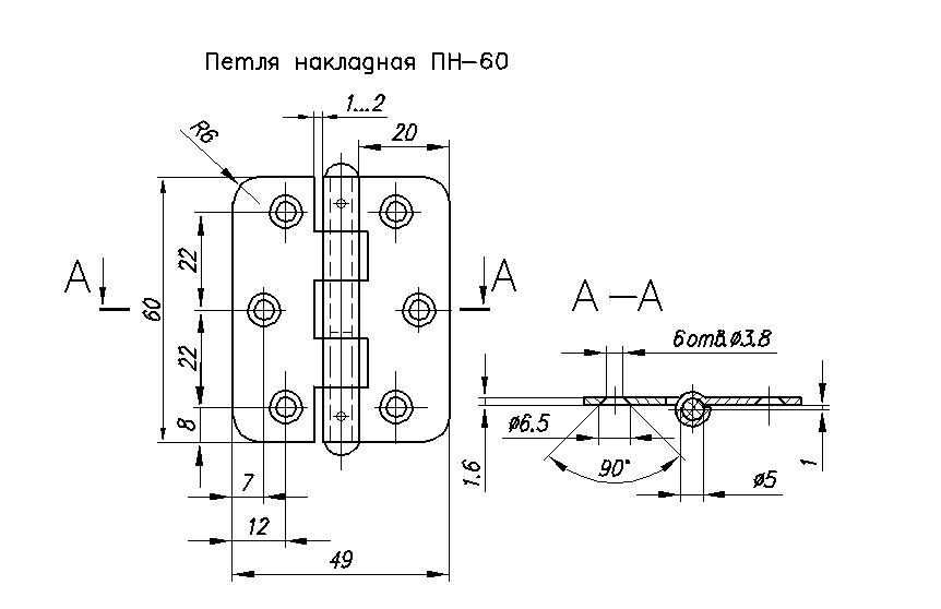 Мебельная петля накладная чертеж